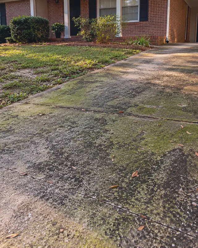 Example, before: algae and mildew on a driveway
