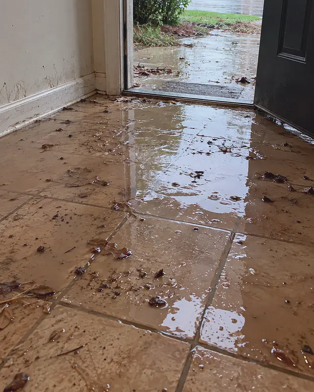 Example, before: mud and water inside a front door